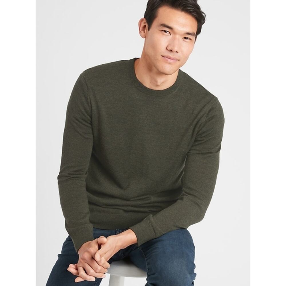 Banana Republic Men's 100% Merino Wool Crewneck Sweater Forest Green Size Large
